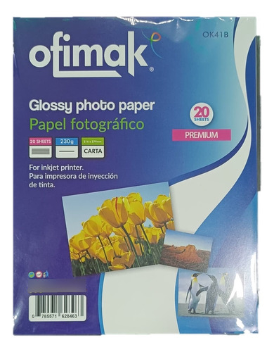 Papel Fotográfico Glossy Ofimak 230gr Tamaño Carta 20hj