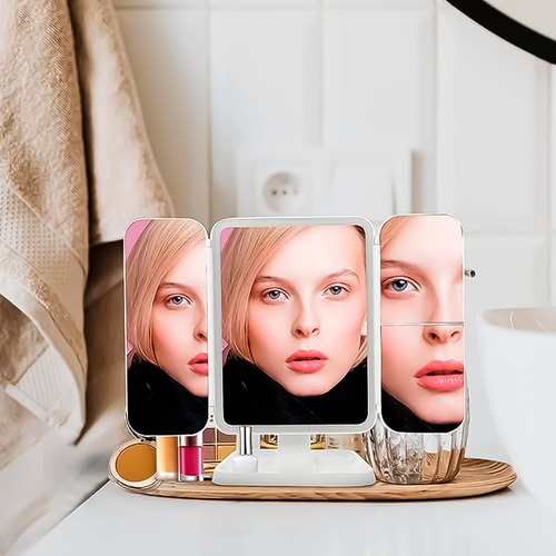 Espejo Maquillaje Led Aumento Plegable Blanco Profesional