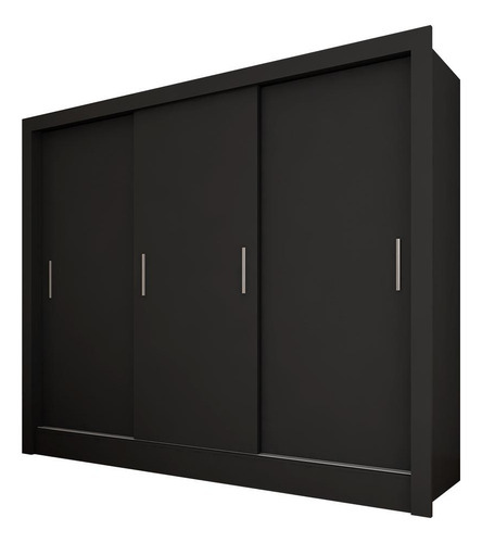 Guarda Roupa 3 Portas De Correr Casal Aurora Preto - M.a Cor Preto Fosco