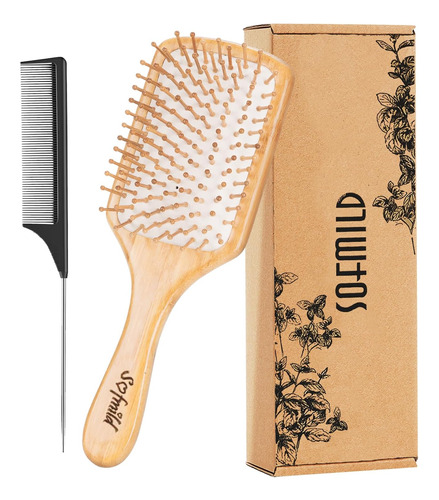 Cepillo Para El Cabello, Cepillo De Bambú De Madera Natural 