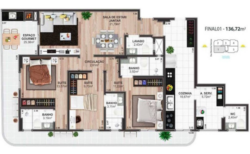Imagem 2 de 10 de Apartamento, 3 Dorms Com 136.72 M² - Forte - Praia Grande - Ref.: Mmar2 - Mmar2