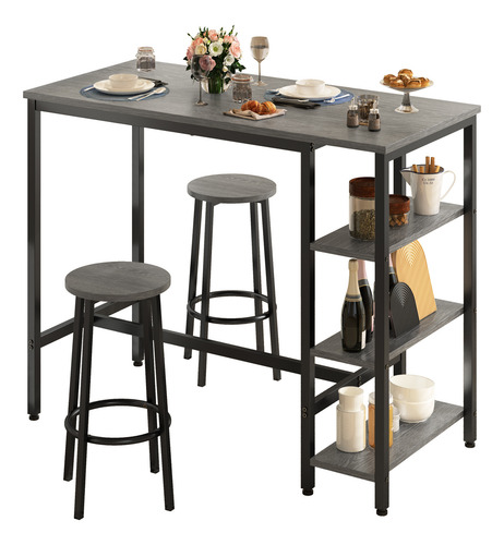 Mesa Alta,mesa Barra De Cocina Multiusos 2 Bancos Moderna