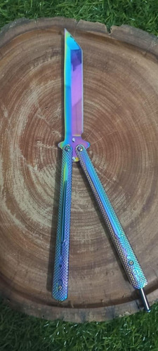Canivete Faca Butterfly Balisong Afiado Fade Rainbow