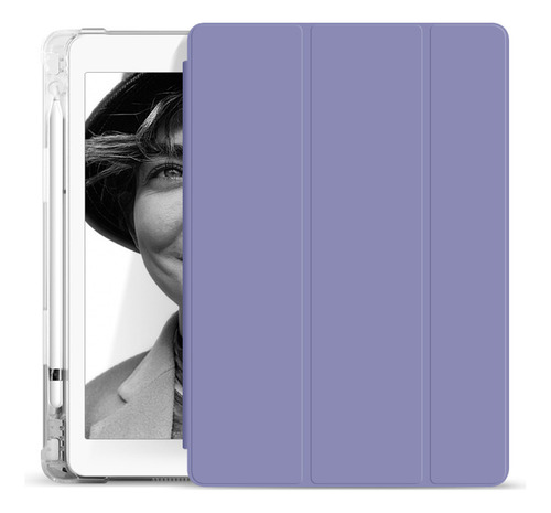 Capa Transparente Com Slot Para Caneta Para iPad Air5/air4 Cor Slot De Caneta Três Dobras Transparente - Cinza Lavanda