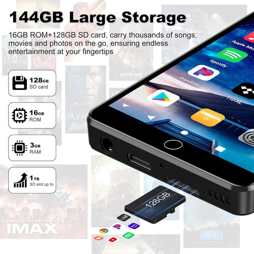 Reproductor Mp3 De 144 Gb Con Bluetooth Y Wifi, Android 1...