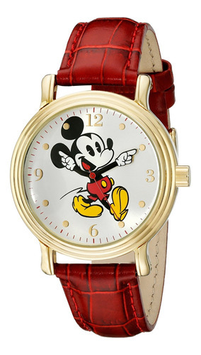 Reloj Disney W001870 Mickey Mouse Dorado Con Correa De Piel