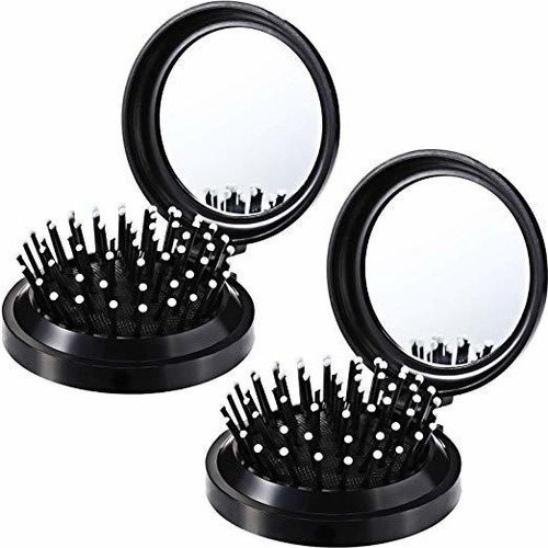 2 Piezas Plegable De Viaje Espejo Cepillo Cabello Cepillos P