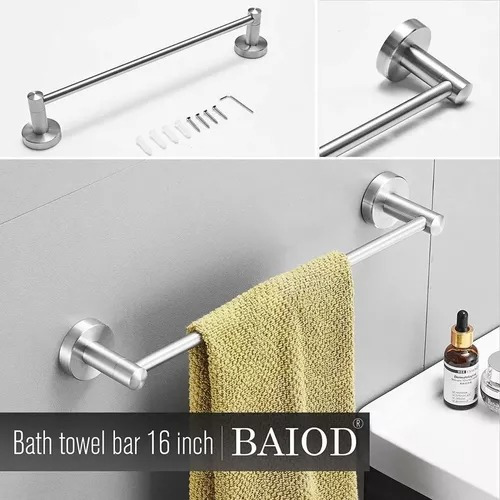 Set De 5 Accesorios De Baño Acero Inoxidable Negro Y Plata