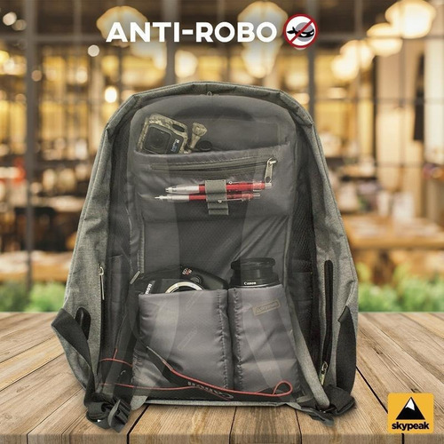 Imagen 6 de 9 de Mochila Antirrobo Skypeak Negra Para Laptop 15 Funda Lluvia