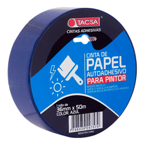 Cinta De Papel Azul Enmascarar Pintor Tacsa 36 Mm X 50 Mts