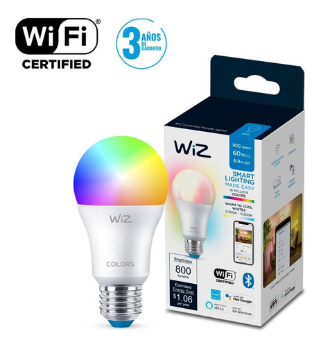 Foco Inteligente Wiz A19 E26 Luz Multicolor Controlable Wifi