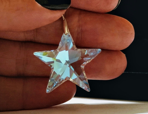Pingente Estrela Cristal Swarovski 2,8 Cm Blue Ab Prata 925