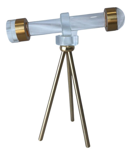 Escultura Telescópio Vidro Suporte Dourado 22,5x19,5 Cm