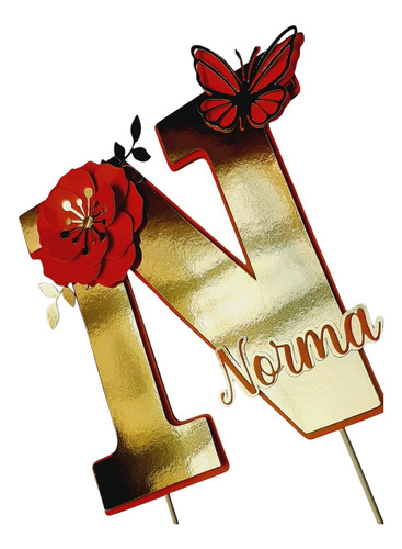 Cake Topper/ Adorno Torta Letra Inicial 3d Rojo Topper Letra