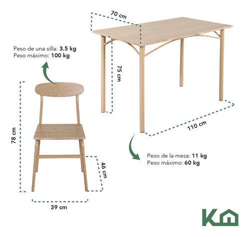 Juego Comedor De 4 Sillas Metal Mesa Rectangular Elegante Moderno Minimalista Color Beige DNG-ROBLE2 Kinghouse