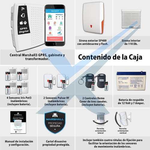 Imagen 2 de 10 de Kit Alarma Inalámbrica Marshall 3 Gsm Casa Sirena Oferta!
