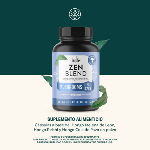 Zen Blend Life 360+ 60 Cápsulas Reishi Cola De Pavo
