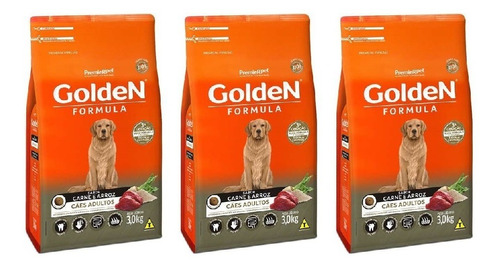 Ração Golden Cães Adultos Carne/arroz 3kg Premier Kit 3 Unid