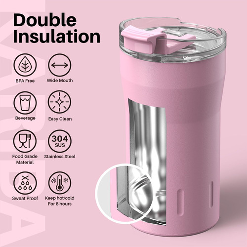 Taza De Viaje 12 Oz De Acero Inoxidable Aislada