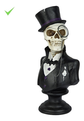 Caveira Cartola Halloween Enfeite Luxo Decoração Resina 33cm