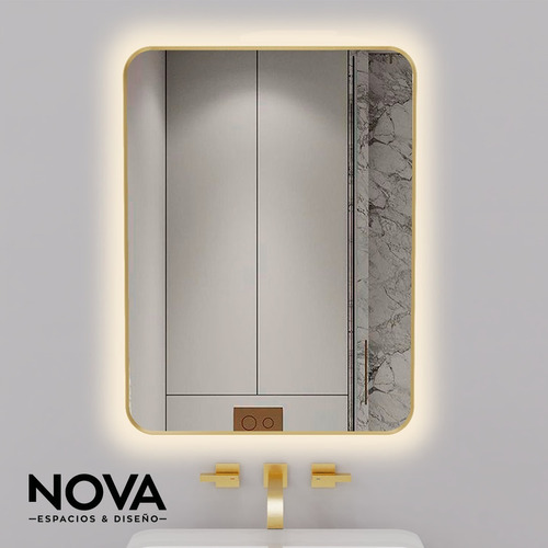 Nova Espejo Square Dorado 60*80 Luz Led Antiempañante (8502)