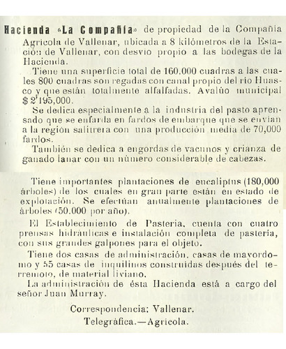 Ficha Hacienda La Compañia Cadv - Vallenar (c85) (Usado)