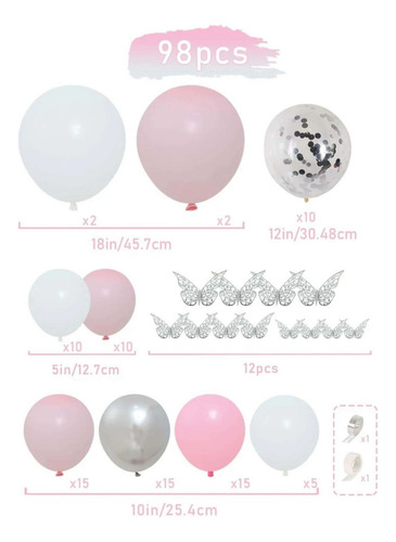 Arco Orgánico De Globos Rosa Plateado Mariposas Cumpleaños