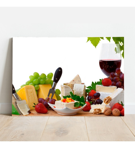 Cuadro Vinos Queso Cava Pan Uvas Bar Canvas 90x60 J1