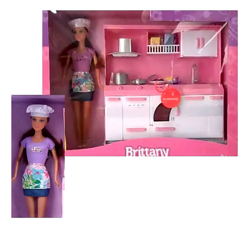 Muñeca Brittany + Cocina Con Accesorios Horno Con Luz
