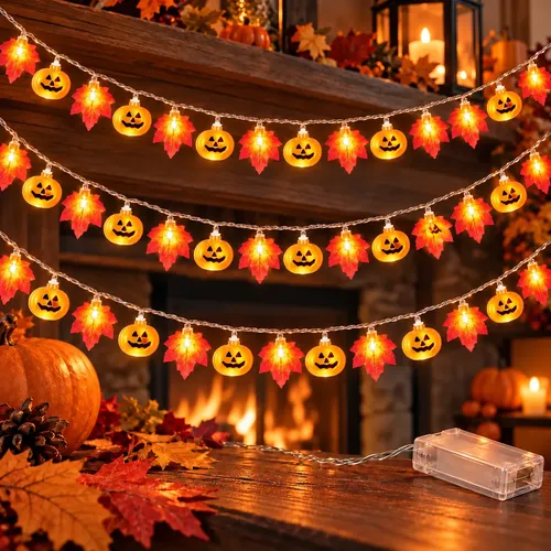 Luces De Halloween 6m Led Guirnalda De Calabaza De Hojas