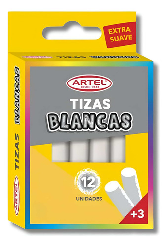 Pack De 12 Tizas Blancas Extra Suaves - Artel Color Blanco