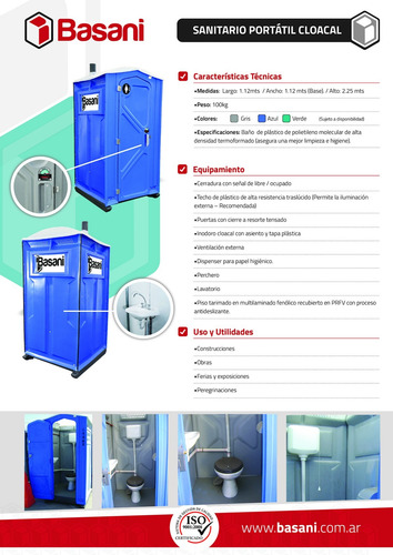 Imagen 4 de 10 de Baños Químicos - Portátiles Basani, Iso 9001:2015 - Di.na.ma