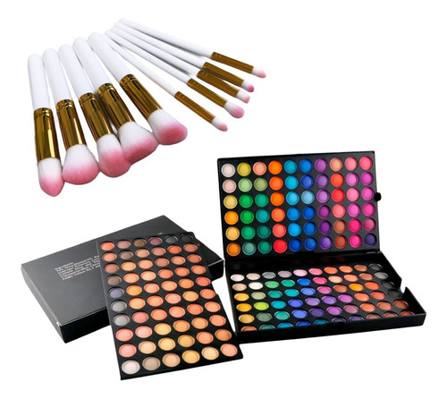 Kit 10 Pincéis Kabuki E Paleta De Sombras Com 180 Cores Cor da sombra Multicolorido