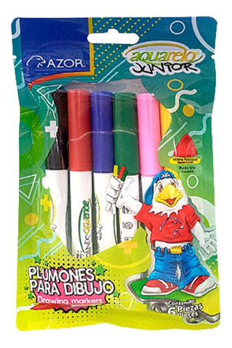 Marcador A Base De Agua Azor 6 Colores Lavables Punta Fina