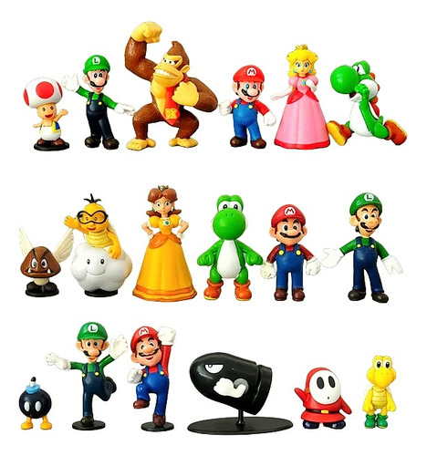 Figuras Set 18 Pzs Super Mario Bros Luigi Yoshi Bowser Peach