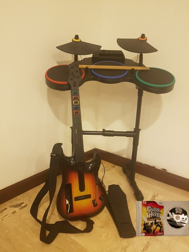 Bateria + Baquetas + Guitarra + Juego Originales Para Wii