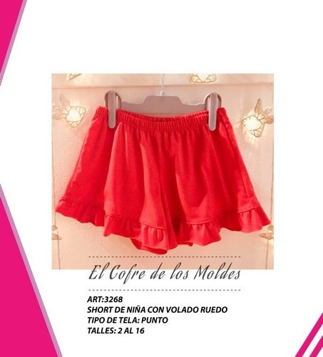 Molde  Short C/volado Ruedo Niña, Pack Talles 2 A 16