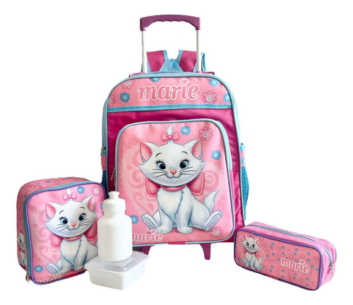 Kit Mochila Infantil Escolar Gatinha Gata Marie Rodinha G F5