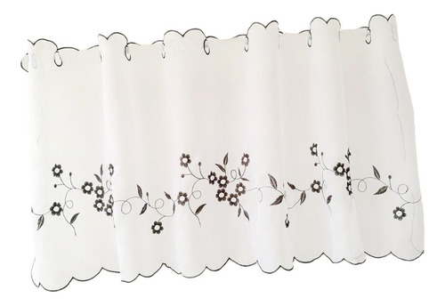 Media Cortina Bordada Con Ojales Cafe Valance Gris 60x140cm