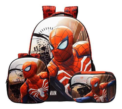 Mochila Escolar  Lancheira  Estojo Homem Aranha Tam 16