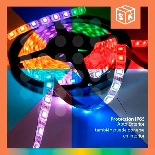Imagen 4 de 10 de Tira Led Luces Colores Autoadhesivas Exterior Control Remoto