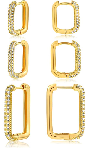 3pairs Hoop Earrings Set 14k Gold Plated Lightweight Hypoall