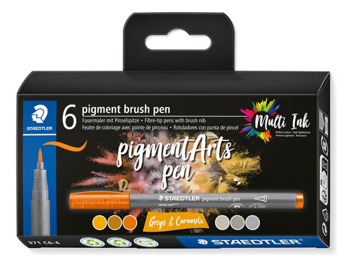 Staedtler Pigment Arts Brush Pen, Pincel Grises Y Caramelos,