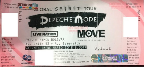 Boleta Concierto Depeche Mode Localidad Spirit
