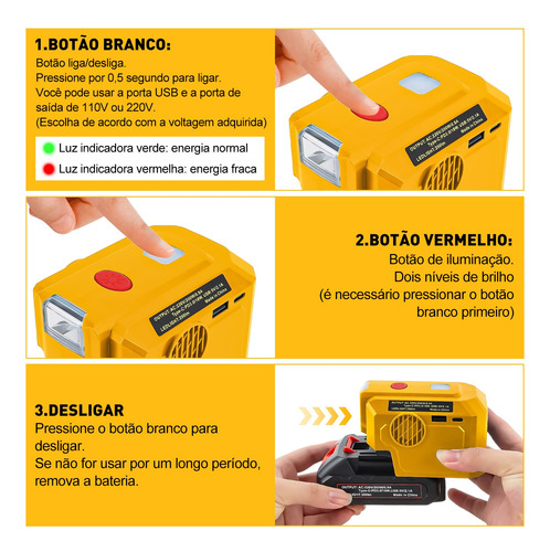 Conversore De Corrente Portátil Sem Fio, 2*2000mah Baterias