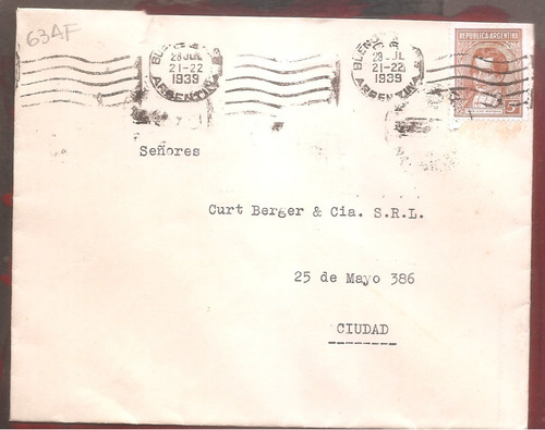 Argentina 1939  Sobre Circulado  Numero 63af