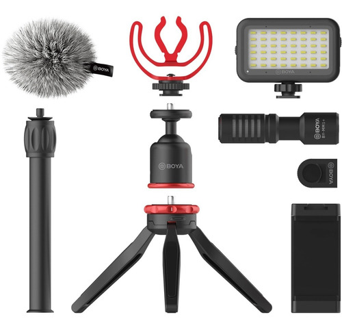 Microfono Boya By-mm1+ Vlogger Kit By-vg350 Tripode + Led Color Negro