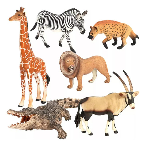 Set De 6 Animales De Juguete: León, Jirafa, Cebra, Jungla