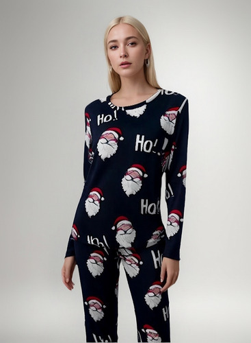 Pijama Casual Estampado De Manga Larga Con Cuello Redondo