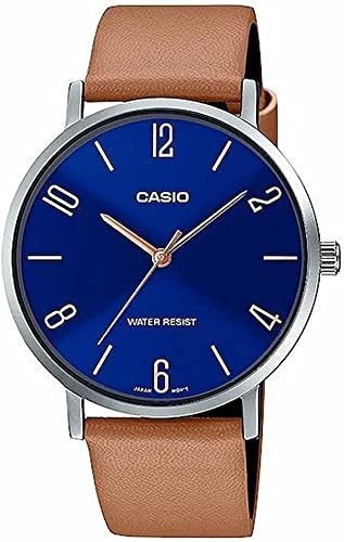 Casio Mtp-vt01l-2b2 Reloj Analógico De Banda De Cuero Azul